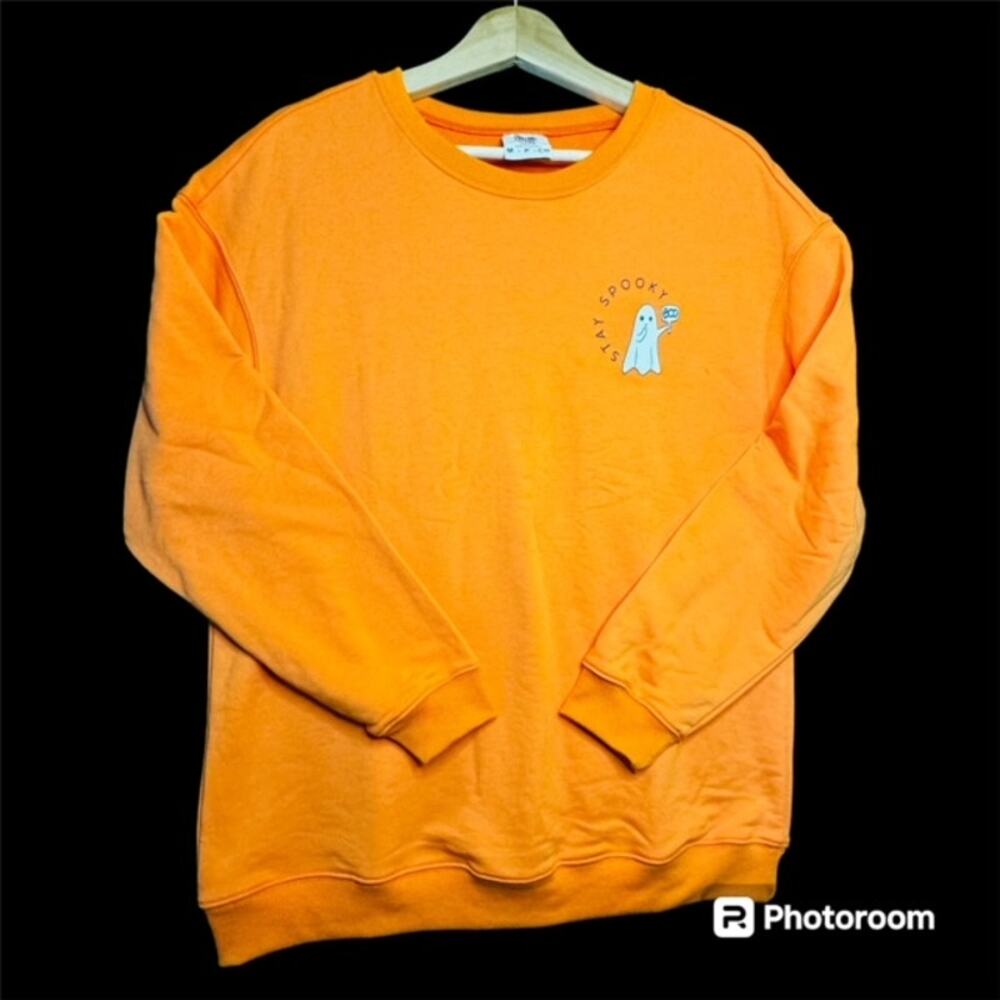 Comfort Colors Orange Halloween Ghost " Stay Spooky" Pull Over Sweat Shirt Sz M